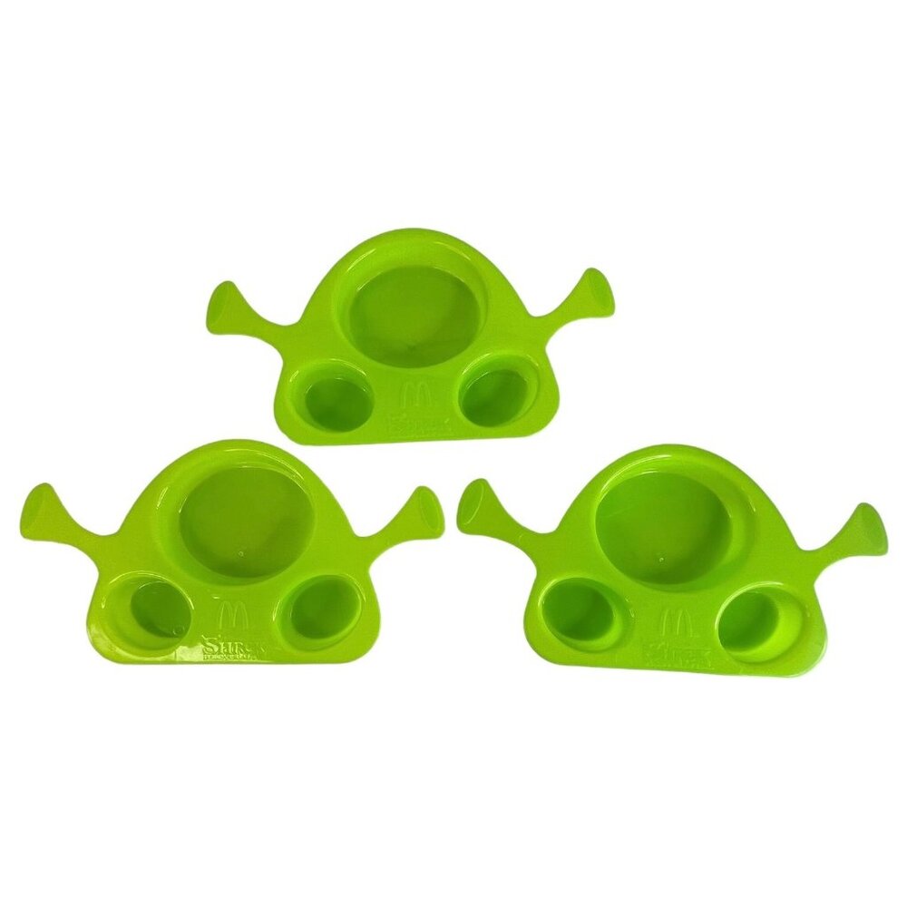 3 McDonald's Shrek Forever After Snack Plates Kids Set‎ Green Plastic 2010